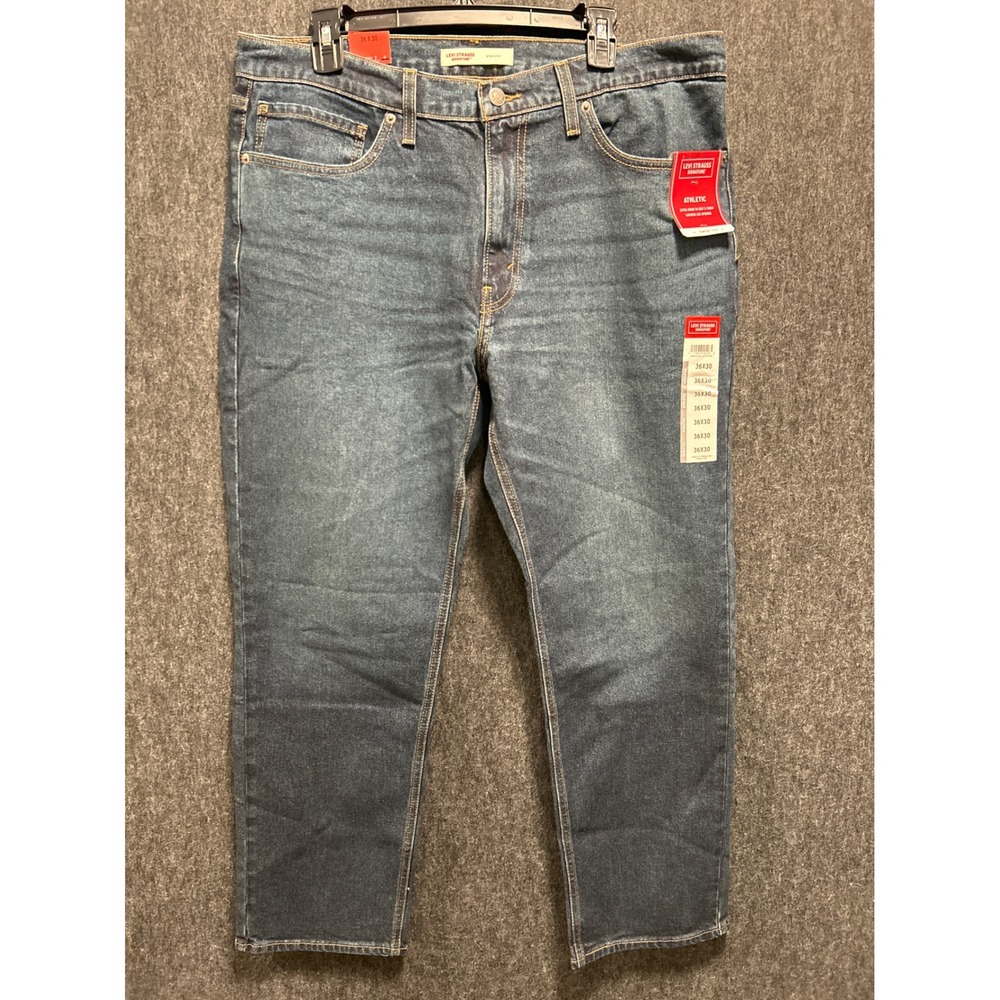 Levi Strauss Signature Athletic Jeans Mens 36x30 Blue NEW Stretch Tapered Leg